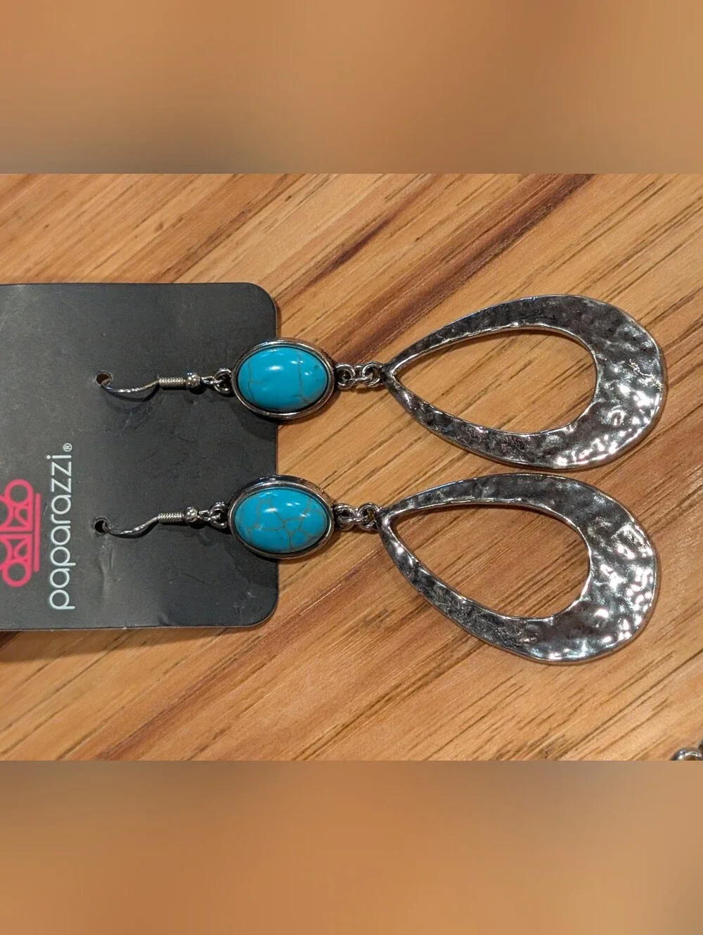Paparazzi Silvertone And Turquoise Necklace Bracelet And Earrings Set